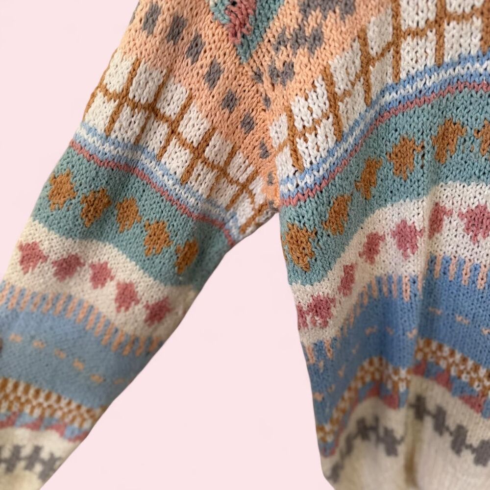 80s Vintage Pastel Grannycore Striped Knit Sweater Made in Peru - Picture 9 of 9
